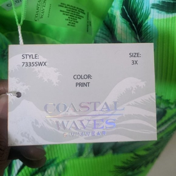 Coastal Wave One Piece Swim Suit Tropical  Green 3x - Picture 4 of 4